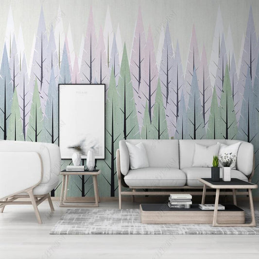 Original Watercolor Pine Trees Forest Wallpaper Wall Mural Home Decor