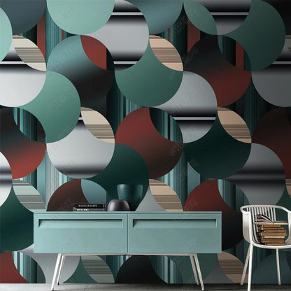 Original Modern Green Gradient Circular Pattern Wallpaper Wall Mural Home Decor