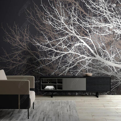 Original Retro Gray Tree Branches Wallpaper Wall Mural Home Decor