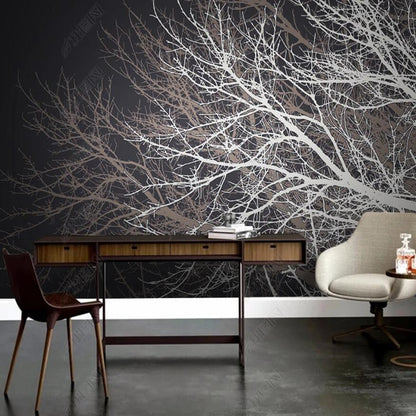 Original Retro Gray Tree Branches Wallpaper Wall Mural Home Decor