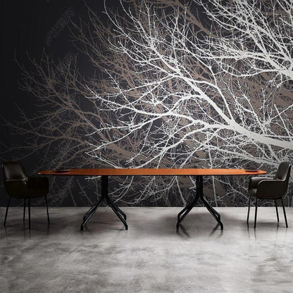 Original Retro Gray Tree Branches Wallpaper Wall Mural Home Decor