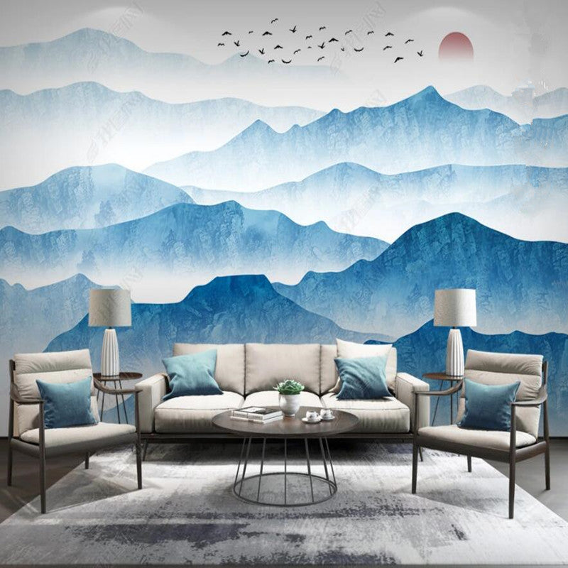 Ink Blue Misty Landscape Wallpaper Wall Mural Wall Decor