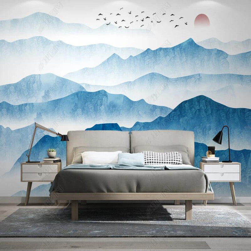 Ink Blue Misty Landscape Wallpaper Wall Mural Wall Decor