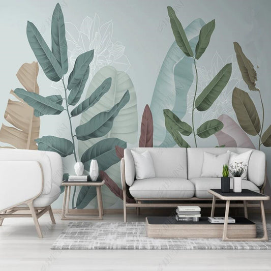Original Nordic Modern Line Drawing  Plant Leaves Wallpaper Wall Mural Home Decor