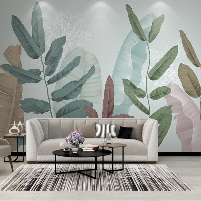 Original Nordic Modern Line Drawing  Plant Leaves Wallpaper Wall Mural Home Decor