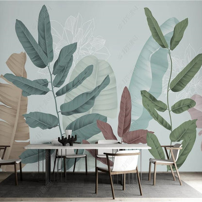 Original Nordic Modern Line Drawing  Plant Leaves Wallpaper Wall Mural Home Decor