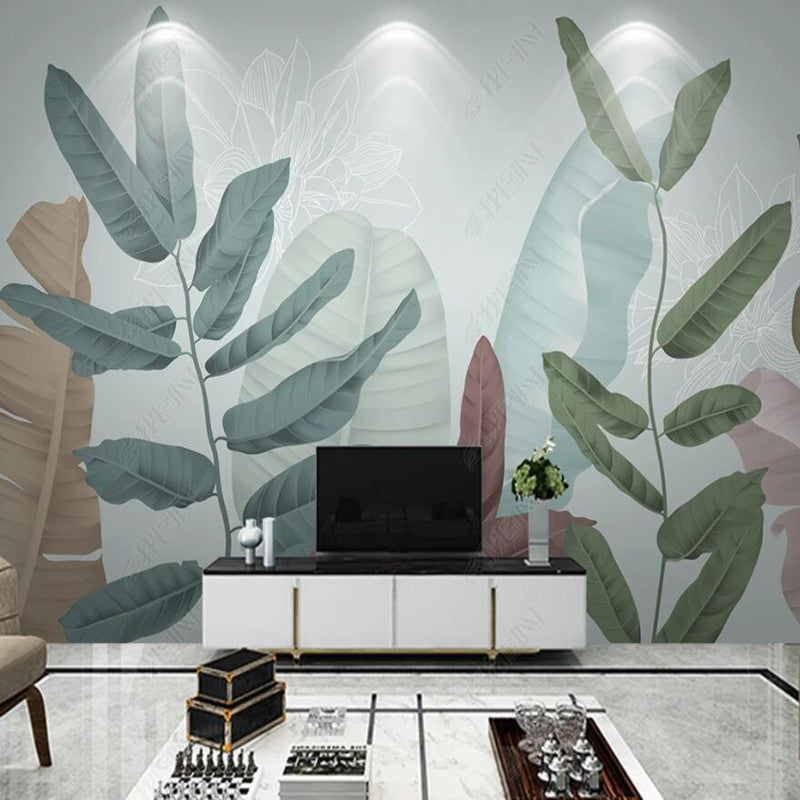 Original Nordic Modern Line Drawing  Plant Leaves Wallpaper Wall Mural Home Decor