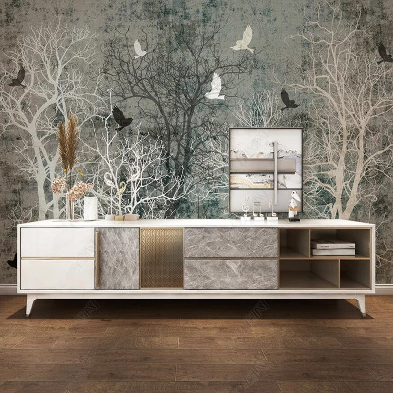 Original Retro Gray Trees Forest Wallpaper Wall Mural Home Decor