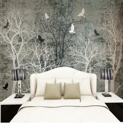 Original Retro Gray Trees Forest Wallpaper Wall Mural Home Decor