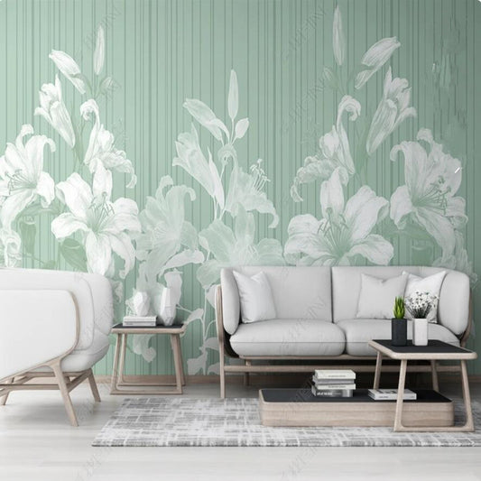 Retro Minimalist Lily Flowers Floral Wallpaper Wall Mural Home Decor