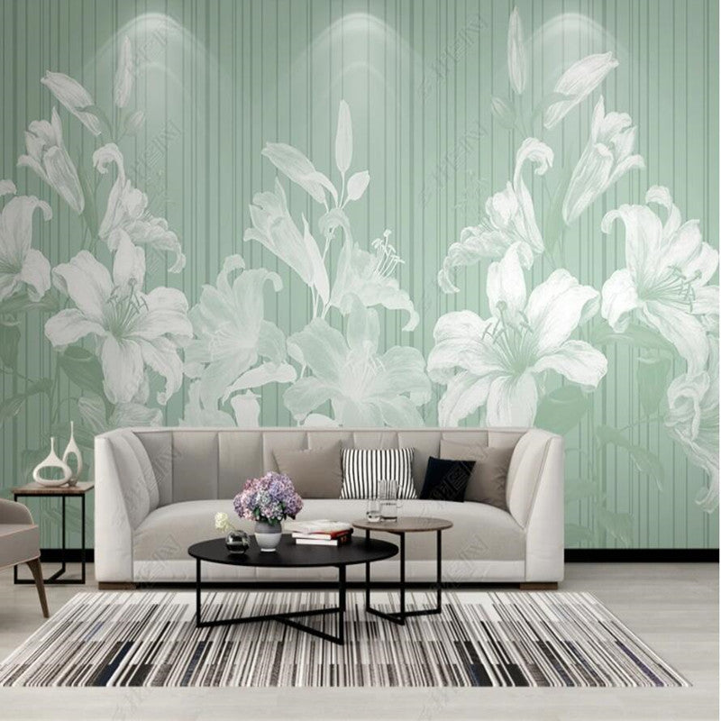 Retro Minimalist Lily Flowers Floral Wallpaper Wall Mural Home Decor