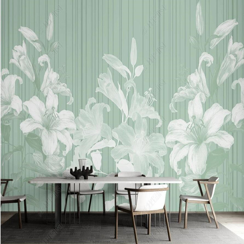 Retro Minimalist Lily Flowers Floral Wallpaper Wall Mural Home Decor