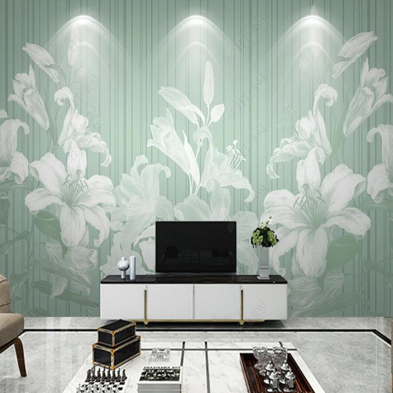 Retro Minimalist Lily Flowers Floral Wallpaper Wall Mural Home Decor