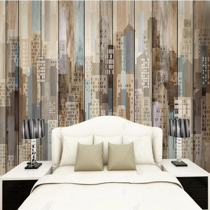 Original Modern Wooden Board Grain Urban Architecture Wallpaper Wall Mural Home Decor