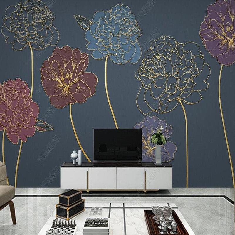 Original Lines Flowers Floral Wallpaper Wall Mural Home Decor