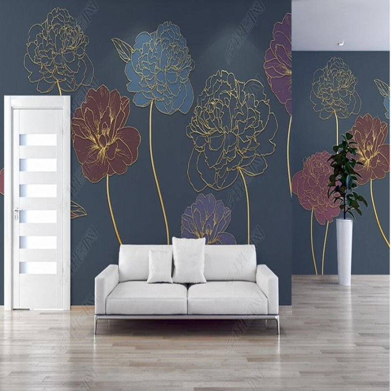 Original Lines Flowers Floral Wallpaper Wall Mural Home Decor