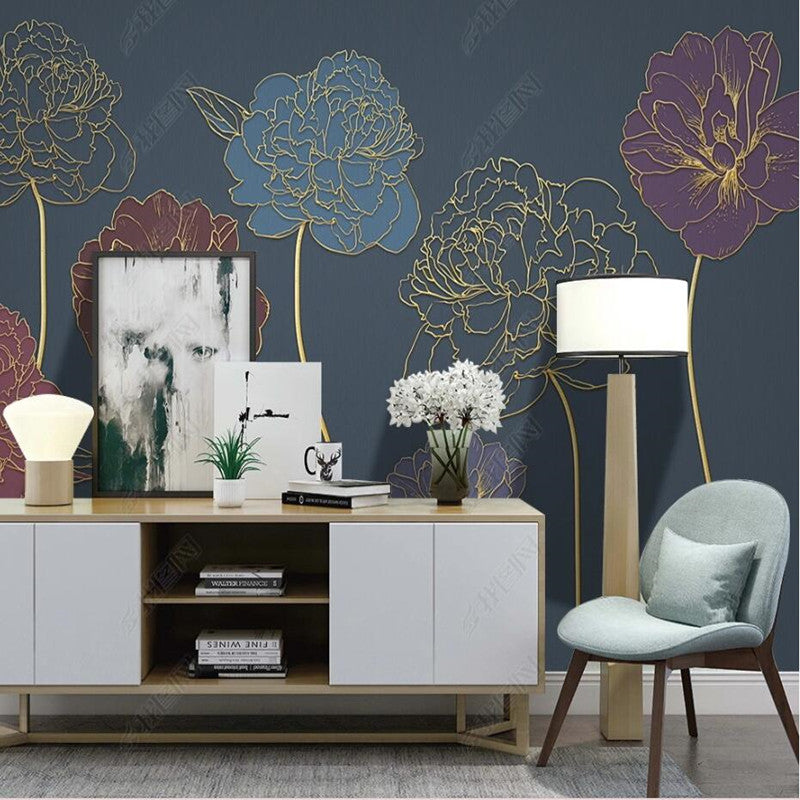 Original Lines Flowers Floral Wallpaper Wall Mural Home Decor