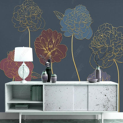 Original Lines Flowers Floral Wallpaper Wall Mural Home Decor