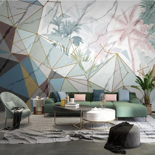 Original Jazz White Marble Geometric Lines Wallpaper Wall Mural Home Decor