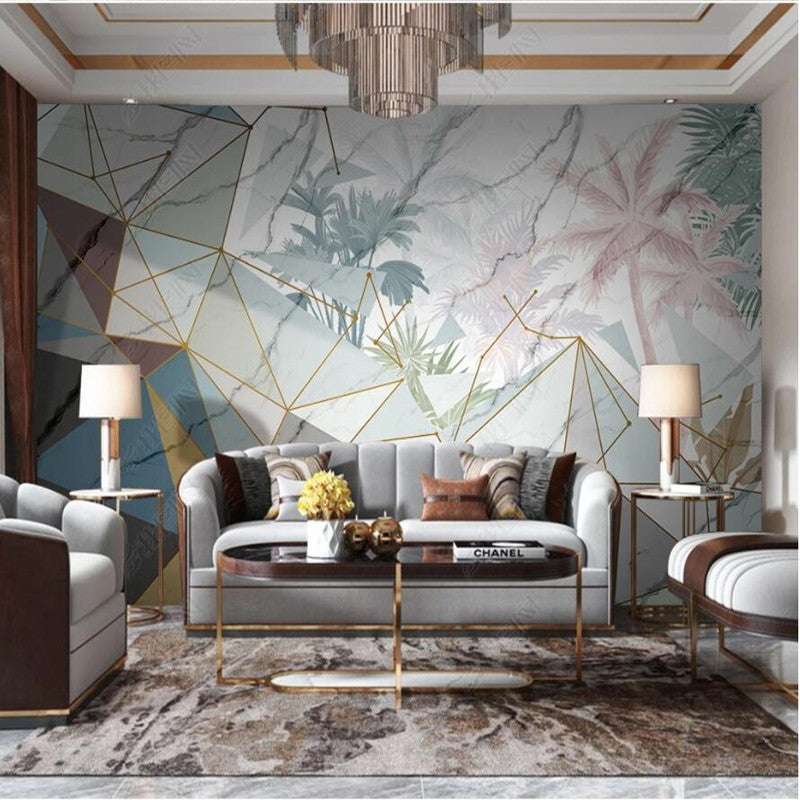 Original Jazz White Marble Geometric Lines Wallpaper Wall Mural Home Decor