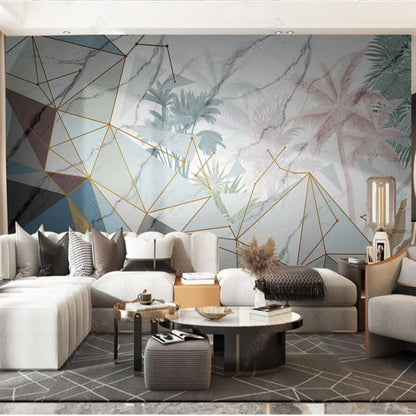 Original Jazz White Marble Geometric Lines Wallpaper Wall Mural Home Decor