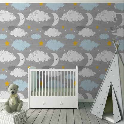 Original Gray Background Clouds Cloudy Nursery Wallpaper Wall Mural Home Decor