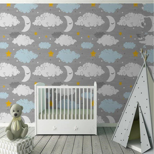 Original Gray Background Clouds Cloudy Nursery Wallpaper Wall Mural Home Decor