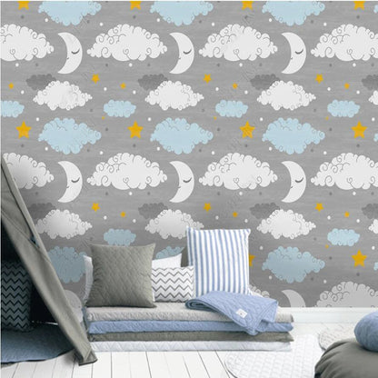 Original Gray Background Clouds Cloudy Nursery Wallpaper Wall Mural Home Decor