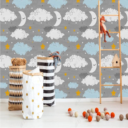 Original Gray Background Clouds Cloudy Nursery Wallpaper Wall Mural Home Decor