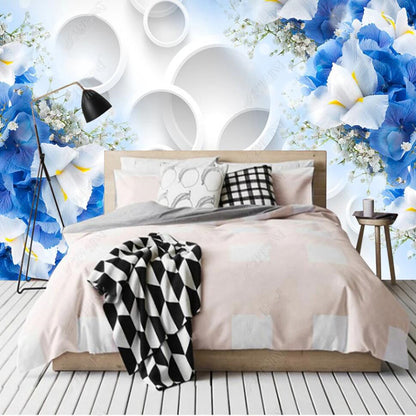 Dream Circle 3D Blue Flowers Wallpaper Wall Mural Home Decor