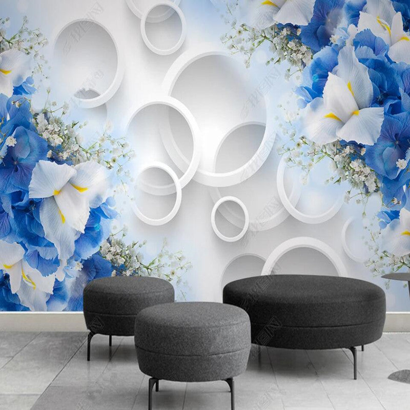 Dream Circle 3D Blue Flowers Wallpaper Wall Mural Home Decor