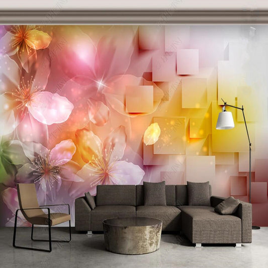 Pink Flowers Floral Wallpaper Wall Mural Wall Covering Home Decor