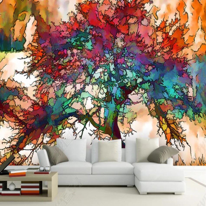 Creative Colorful Painting Tree Wallpaper Wall Mural Home Decor