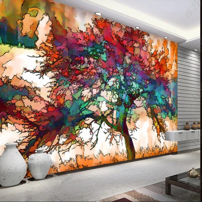 Creative Colorful Painting Tree Wallpaper Wall Mural Home Decor