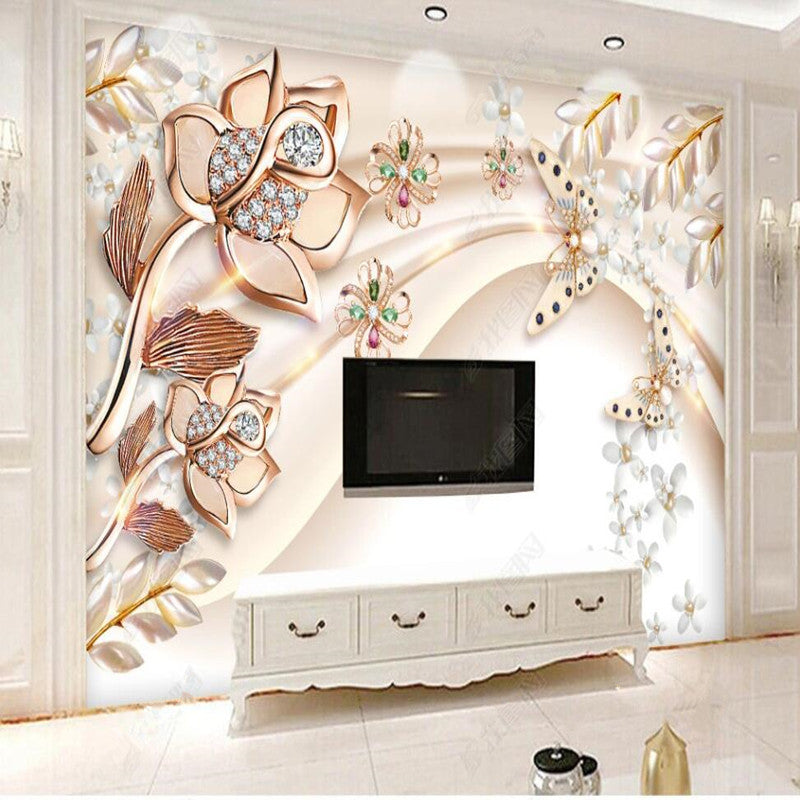 European Luxury Jewelry Flowers Floral Wallpaper Wall Mural Home Decor