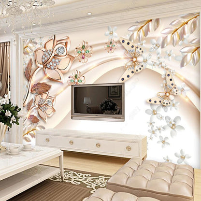 European Luxury Jewelry Flowers Floral Wallpaper Wall Mural Home Decor