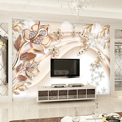 European Luxury Jewelry Flowers Floral Wallpaper Wall Mural Home Decor