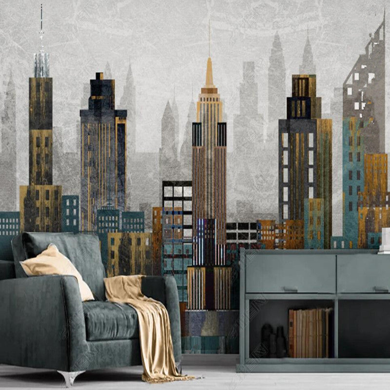 Retro Nostalgic Geometric Urban Architecture Wallpaper Wall Mural Home Decor