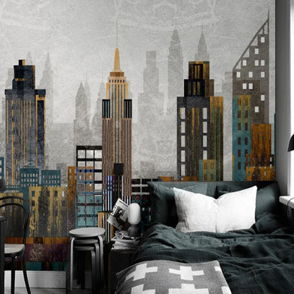 Retro Nostalgic Geometric Urban Architecture Wallpaper Wall Mural Home Decor