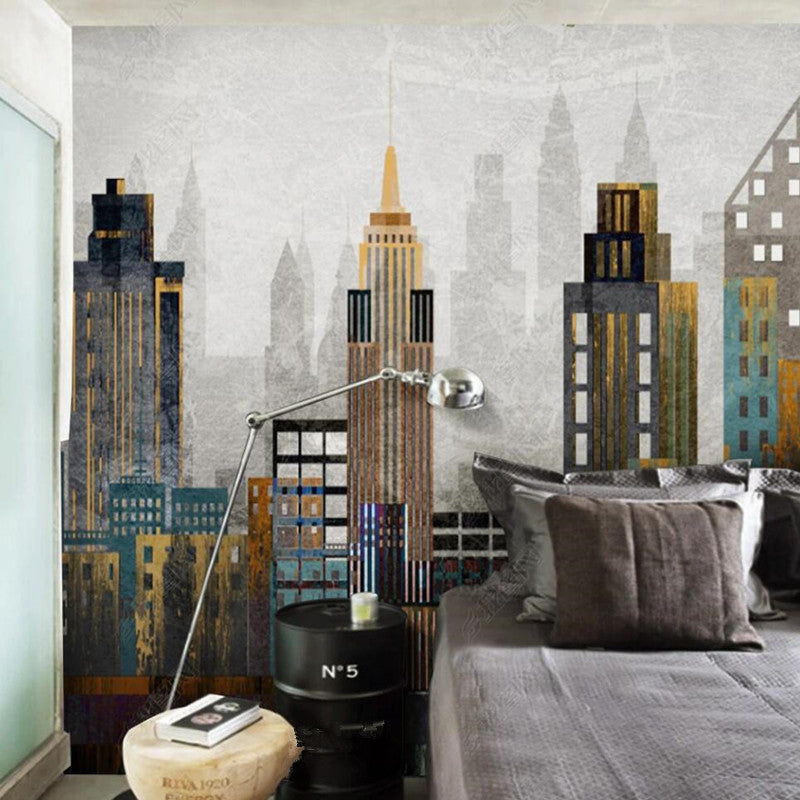 Retro Nostalgic Geometric Urban Architecture Wallpaper Wall Mural Home Decor