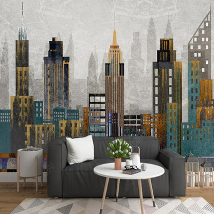 Retro Nostalgic Geometric Urban Architecture Wallpaper Wall Mural Home Decor