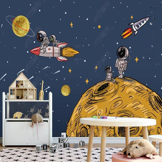 Cartoon Space Astronaut Spacecraft Universe Rocket Planets Wallpaper Wall Mural Home Decor