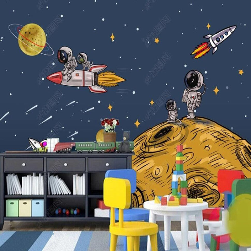 Cartoon Space Astronaut Spacecraft Universe Rocket Planets Wallpaper Wall Mural Home Decor