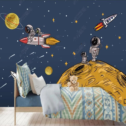 Cartoon Space Astronaut Spacecraft Universe Rocket Planets Wallpaper Wall Mural Home Decor