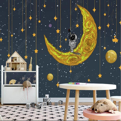 Cartoon Space Stars Moon Astronaut Wallpaper Wall Mural Home Decor