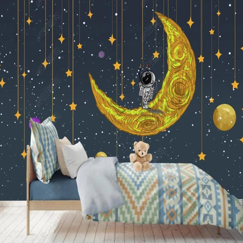 Cartoon Space Stars Moon Astronaut Wallpaper Wall Mural Home Decor