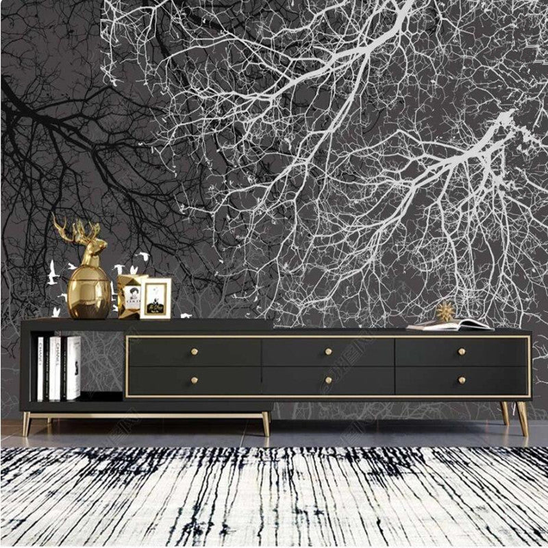 Modern Black and White Trees Branches Wallpaper Wall Mural Home Decor