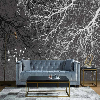 Modern Black and White Trees Branches Wallpaper Wall Mural Home Decor