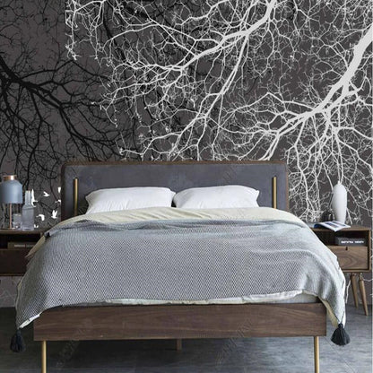 Modern Black and White Trees Branches Wallpaper Wall Mural Home Decor