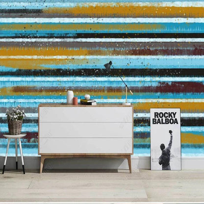 Modern Abstract Blue Stripes Lines Geometric Stripes Wallpaper Wall Mural Wall Covering